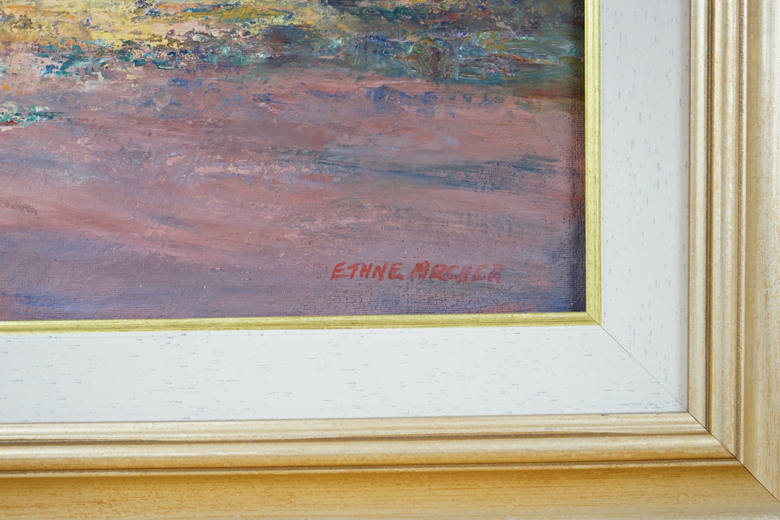 Ethne Archer, oil on board, ‘Natal Midlands, South Africa’, signed, 45 x 60cm. Condition - good